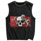 Unisex Vintage Skull Octopus Printed Washed Tank Top