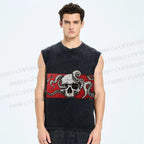 Unisex Vintage Skull Octopus Printed Washed Tank Top