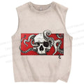 Unisex Vintage Skull Octopus Printed Washed Tank Top
