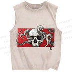 Unisex Vintage Skull Octopus Printed Washed Tank Top