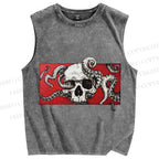 Unisex Vintage Skull Octopus Printed Washed Tank Top