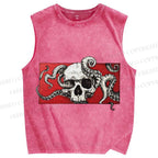Unisex Vintage Skull Octopus Printed Washed Tank Top