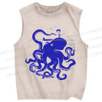 Unisex  Vintage Octopus Under The Sea Printed Washed Tank Top