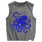 Unisex  Vintage Octopus Under The Sea Printed Washed Tank Top