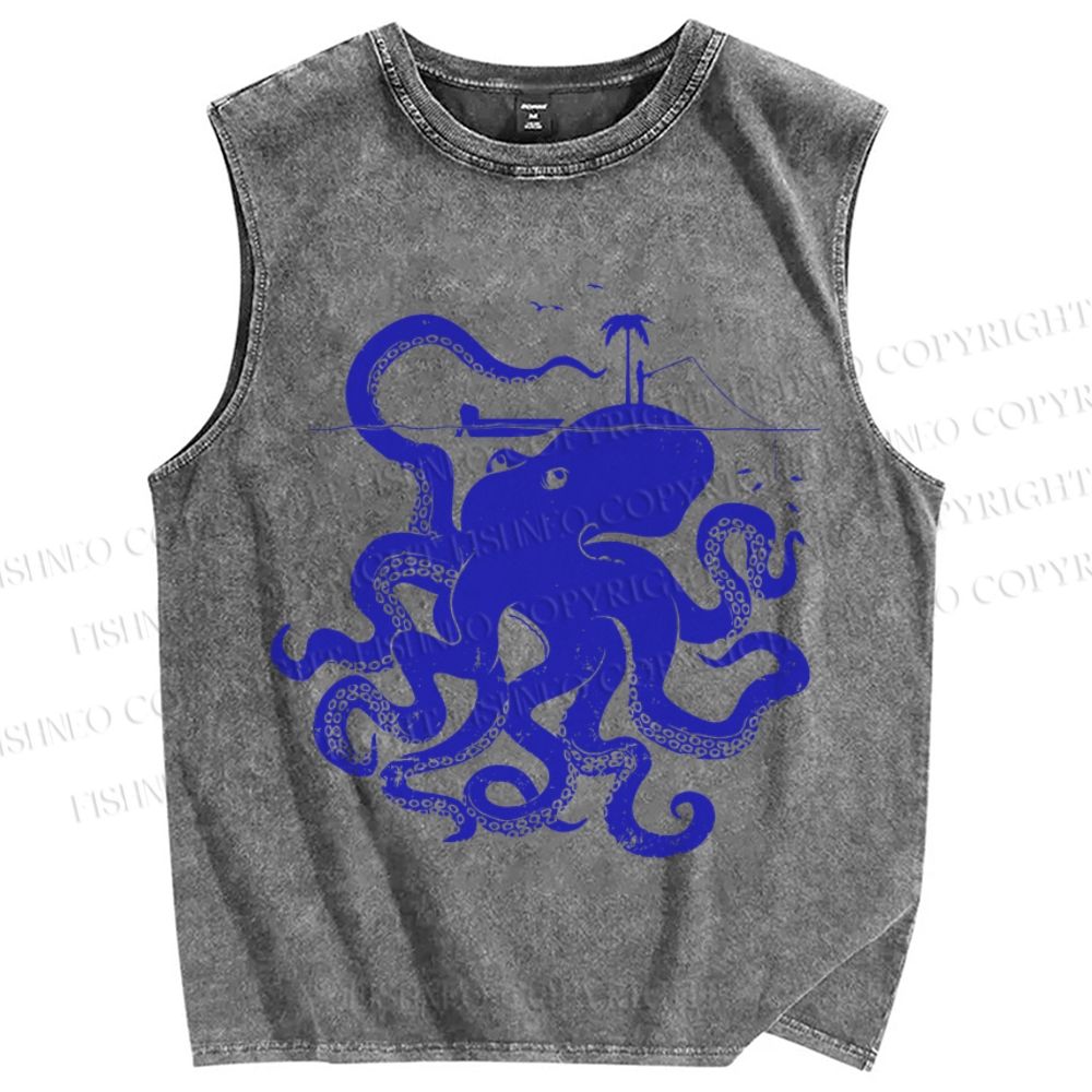 Unisex  Vintage Octopus Under The Sea Printed Washed Tank Top
