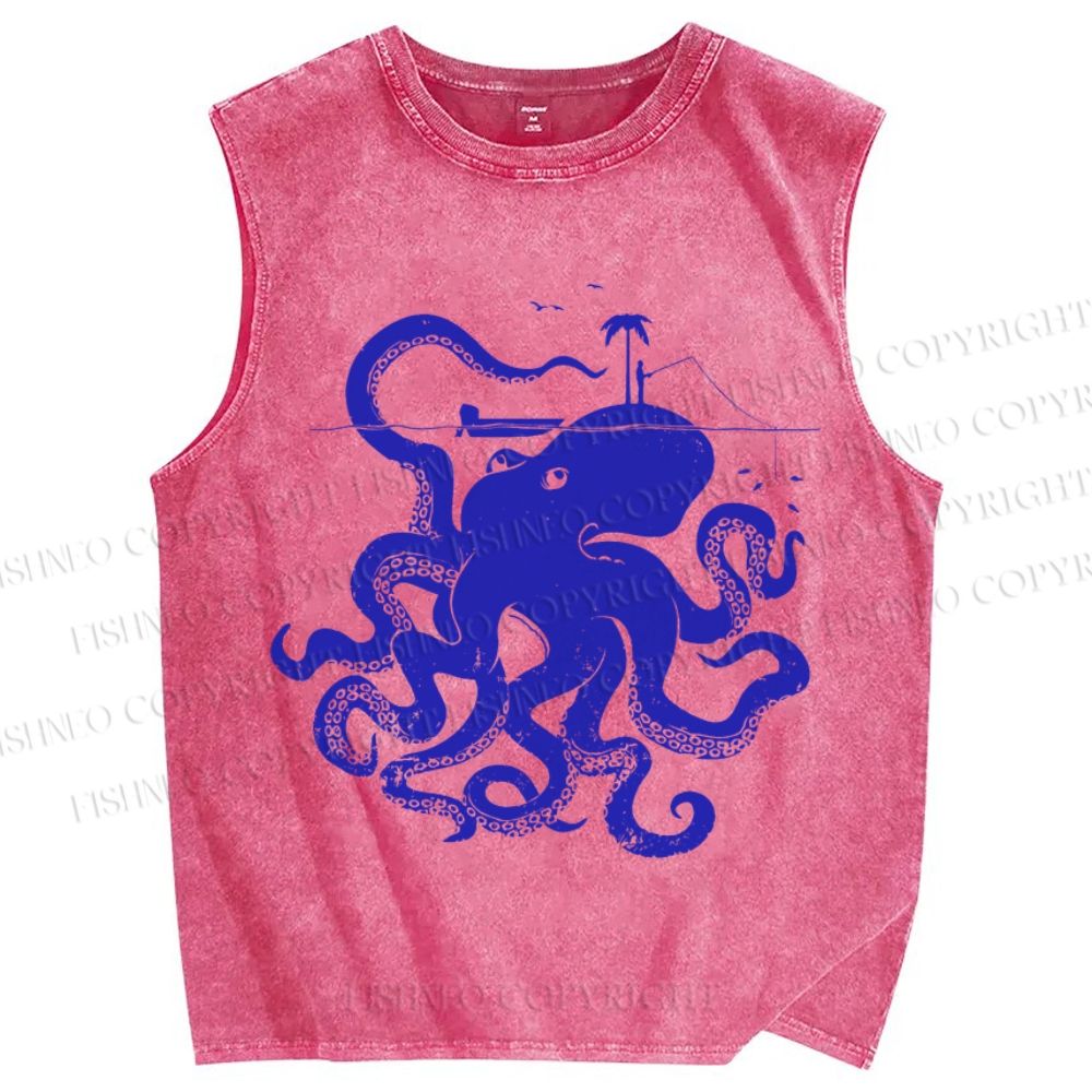 Unisex  Vintage Octopus Under The Sea Printed Washed Tank Top