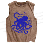 Unisex  Vintage Octopus Under The Sea Printed Washed Tank Top