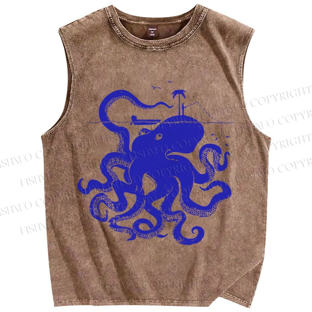 Unisex  Vintage Octopus Under The Sea Printed Washed Tank Top