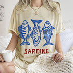 Unisex Vintage Sardine Printed Washed Tee