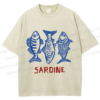 Unisex Vintage Sardine Printed Washed Tee