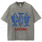 Unisex Vintage Sardine Printed Washed Tee