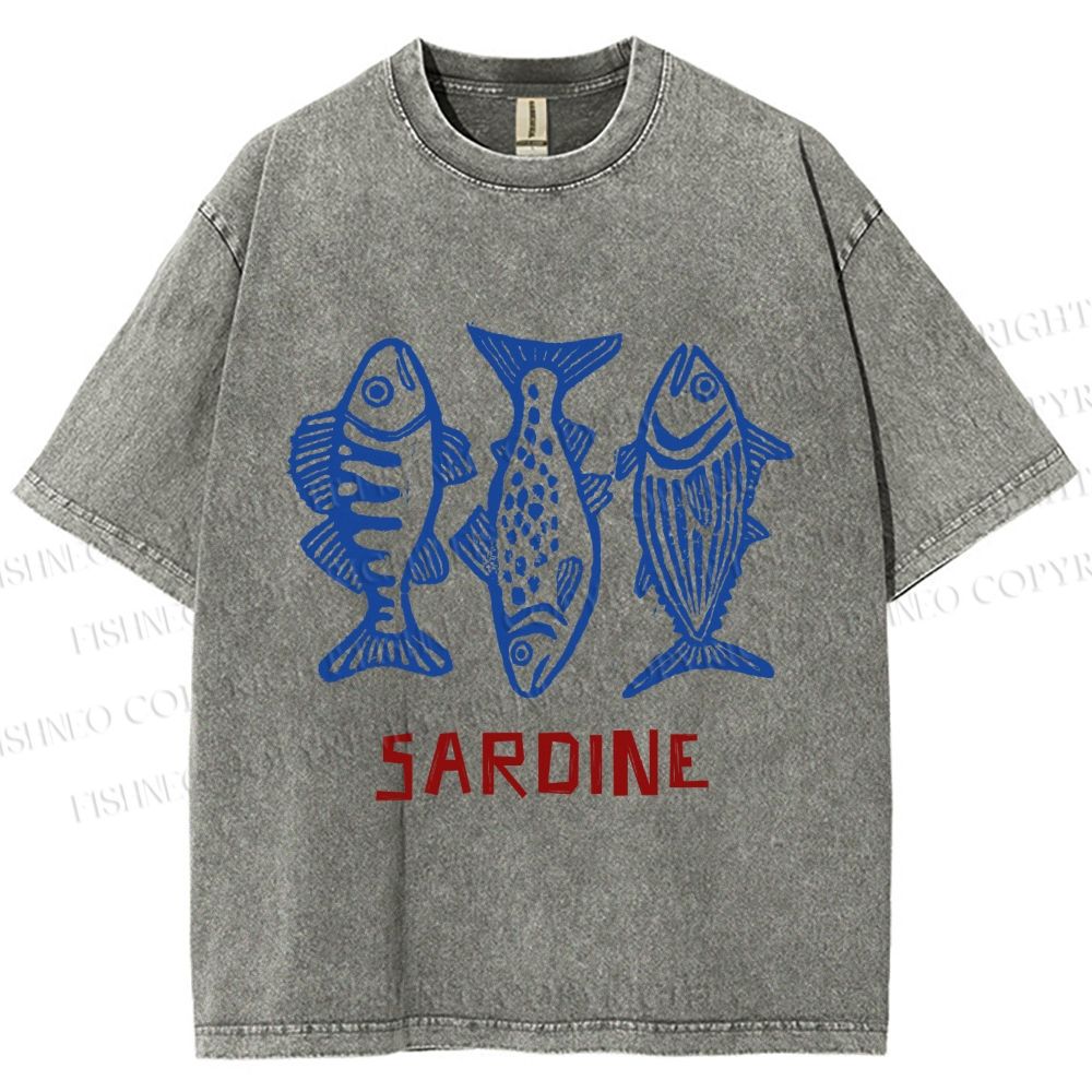 Unisex Vintage Sardine Printed Washed Tee