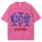 Unisex Vintage Sardine Printed Washed Tee