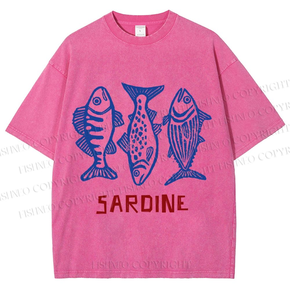Unisex Vintage Sardine Printed Washed Tee