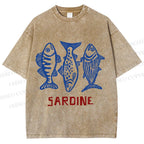 Unisex Vintage Sardine Printed Washed Tee