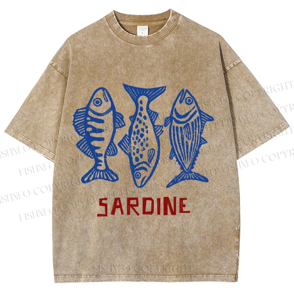 Unisex Vintage Sardine Printed Washed Tee