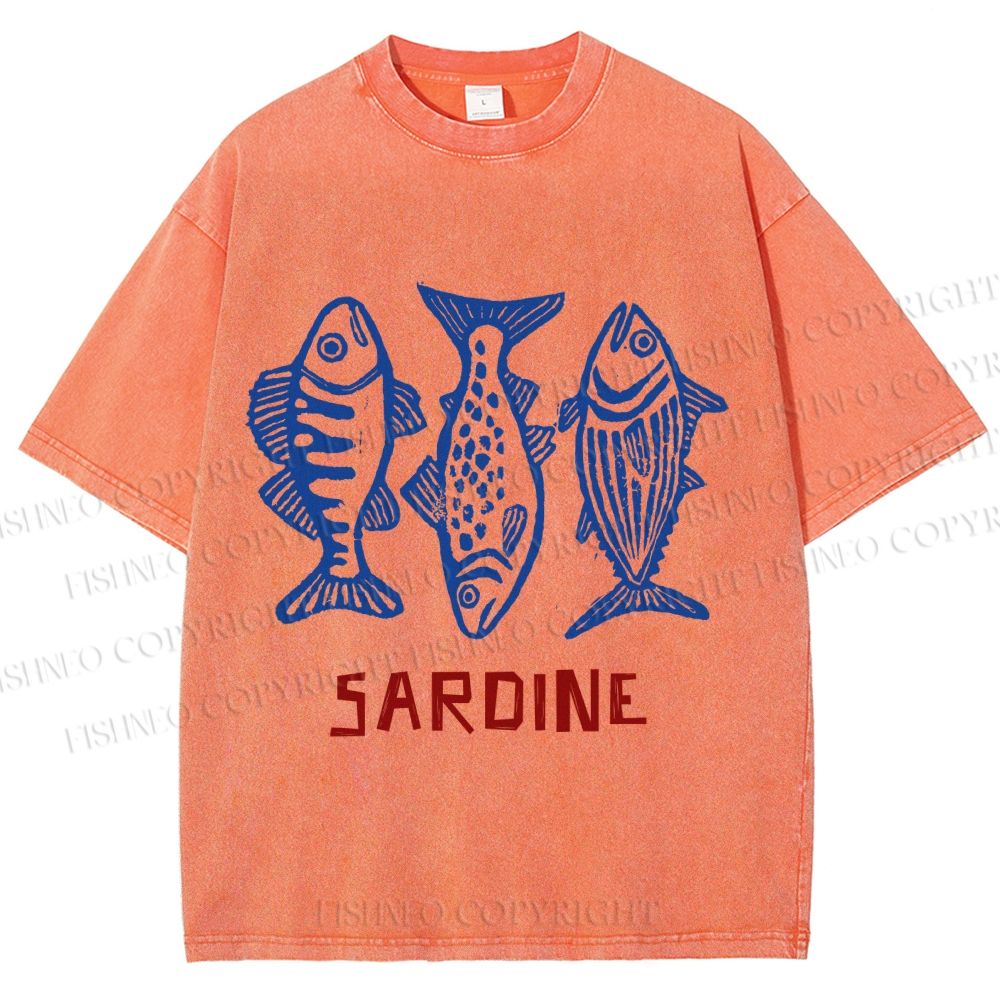 Unisex Vintage Sardine Printed Washed Tee