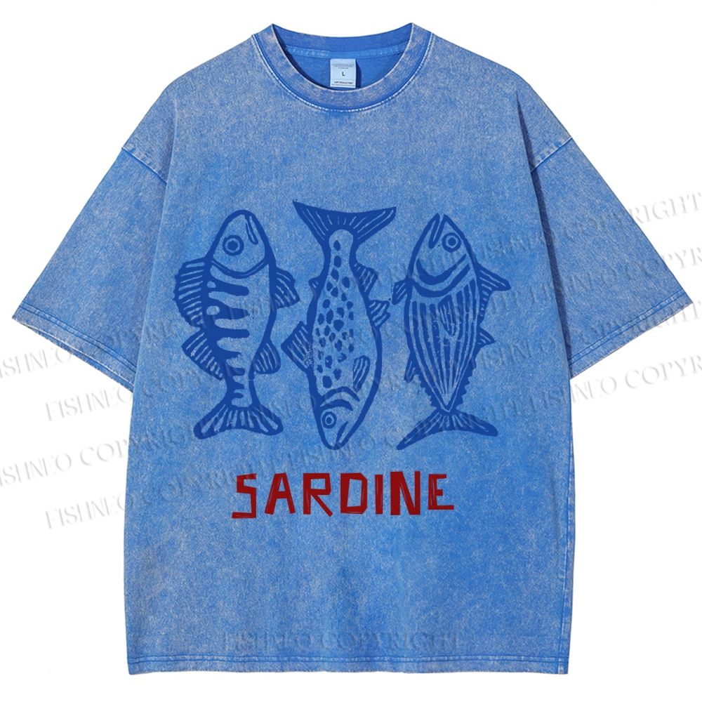 Unisex Vintage Sardine Printed Washed Tee