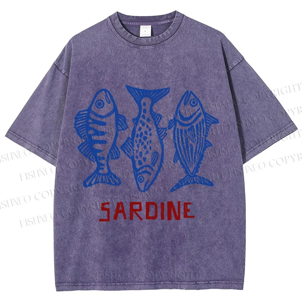 Unisex Vintage Sardine Printed Washed Tee