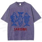 Unisex Vintage Sardine Printed Washed Tee