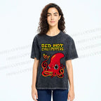 Unisex Vintage Octopus Red Hot Chili Pepper Printed Washed Tee