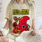 Unisex Vintage Octopus Red Hot Chili Pepper Printed Washed Tee