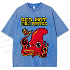Unisex Vintage Octopus Red Hot Chili Pepper Printed Washed Tee