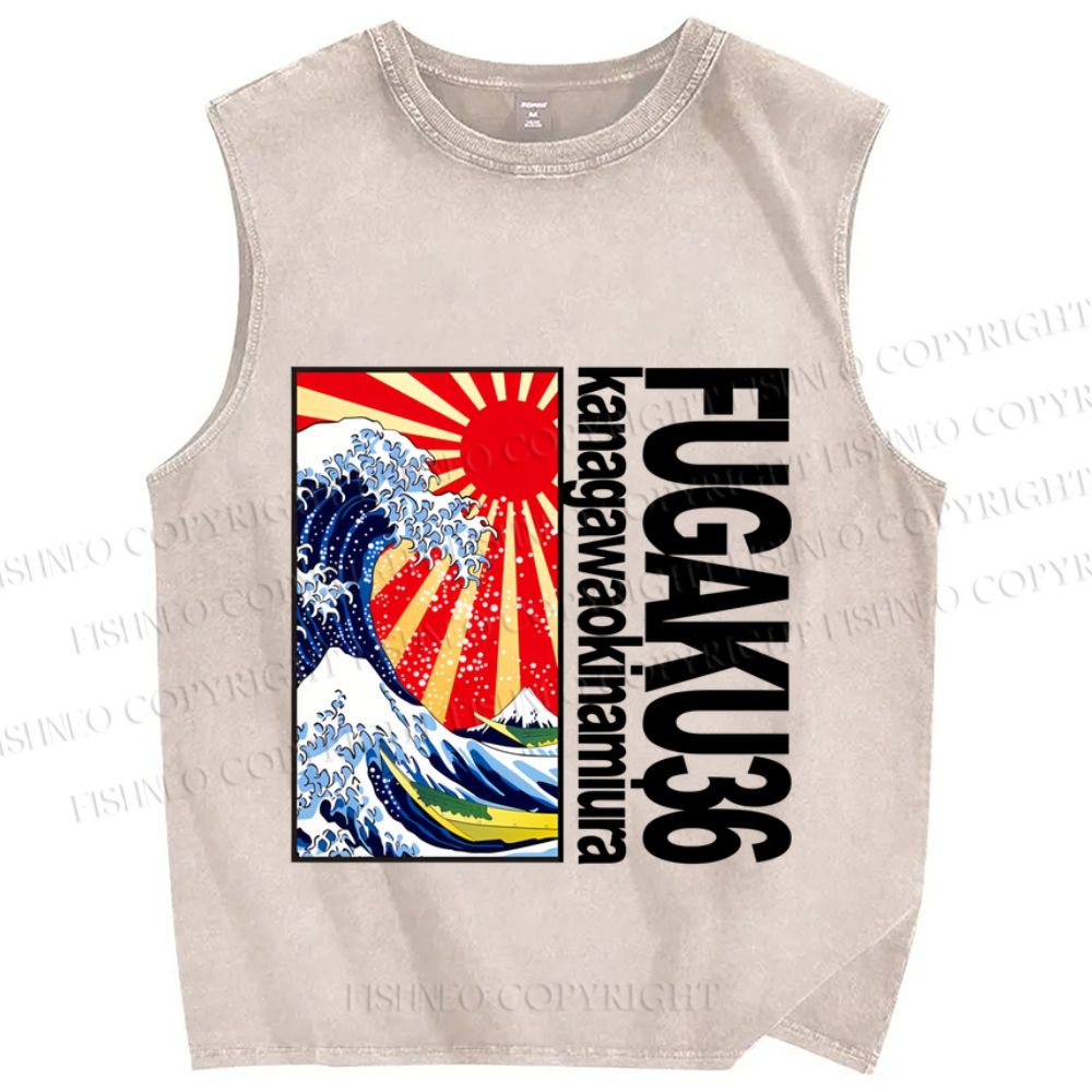 Unisex Thirty-six Views of Mount Fuji Printed Washed Tank Top