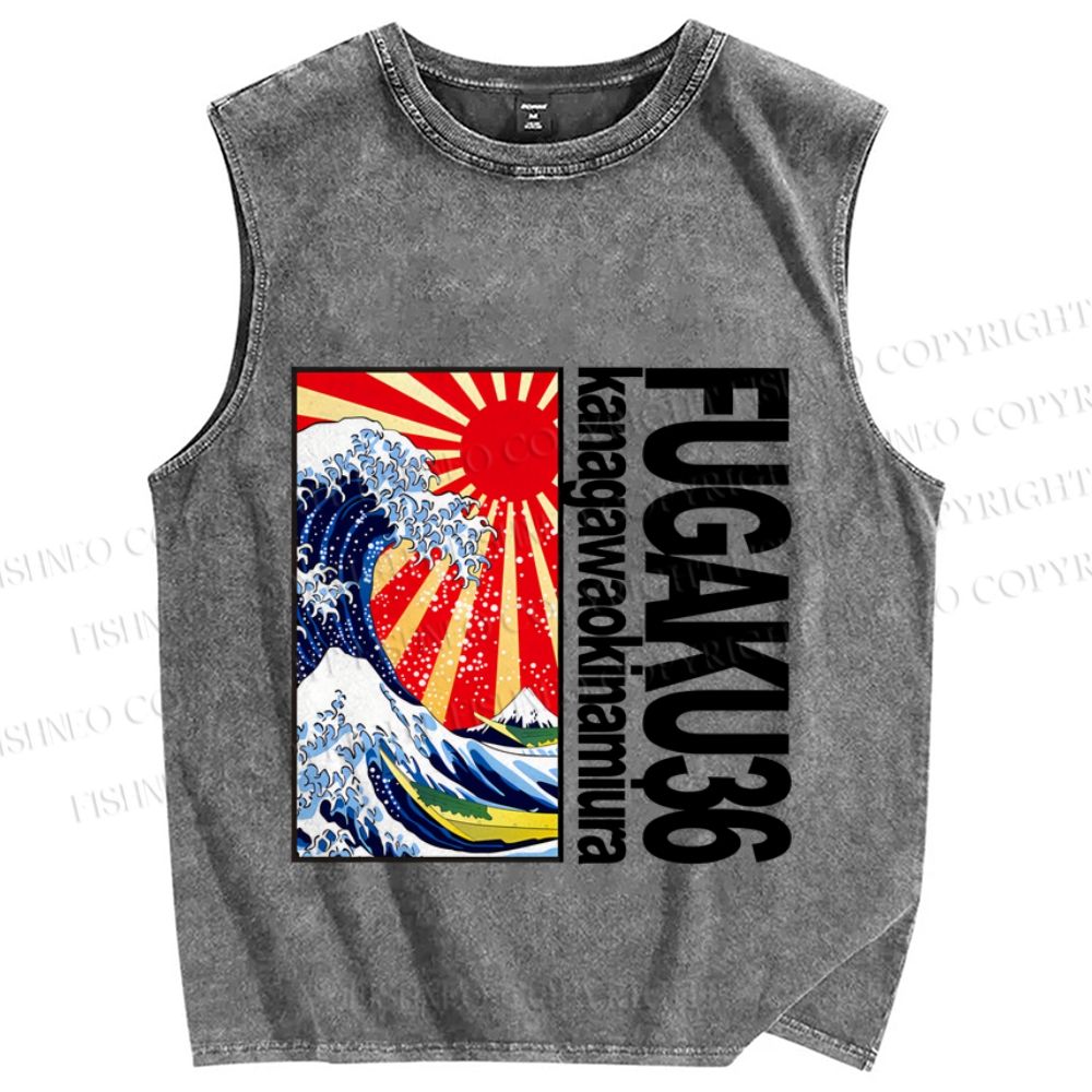 Unisex Thirty-six Views of Mount Fuji Printed Washed Tank Top