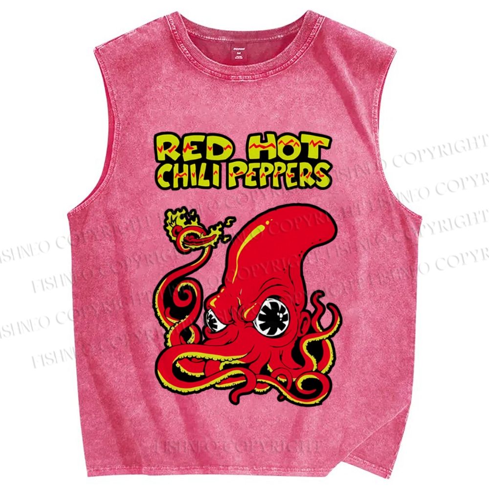Unisex Vintage Octopus Red Hot Chili Pepper Printed Washed Tank Top