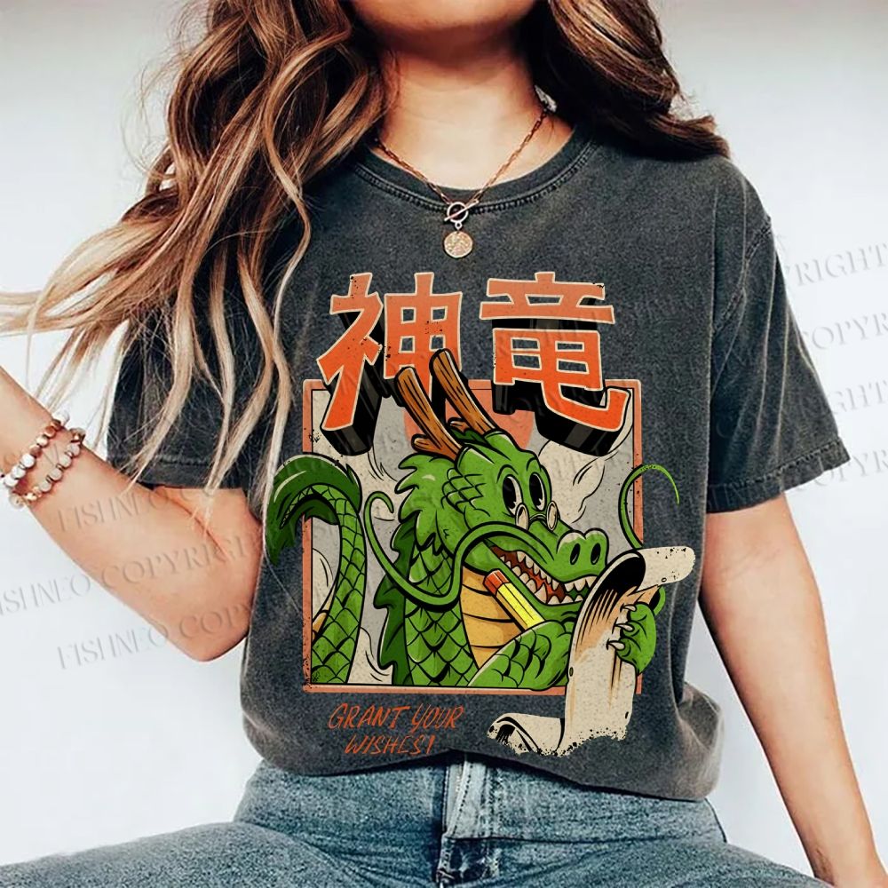 Unisex Dragon Printed Washed Tee