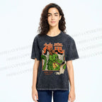 Unisex Dragon Printed Washed Tee