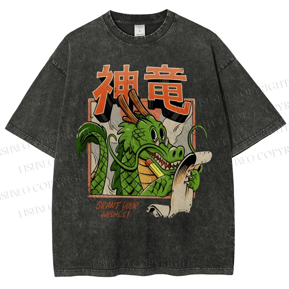 Unisex Dragon Printed Washed Tee
