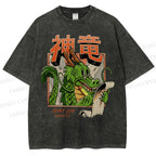 Unisex Dragon Printed Washed Tee