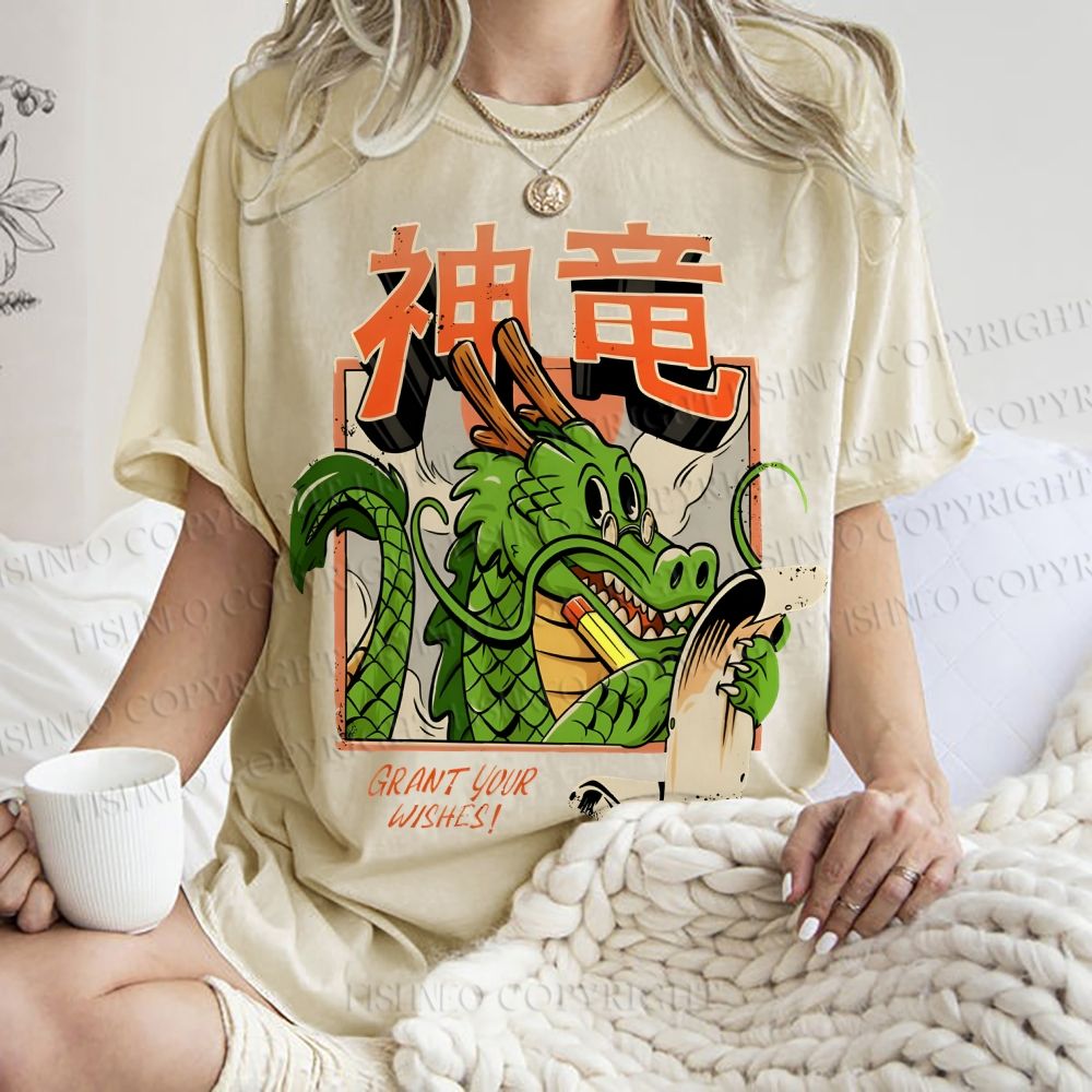 Unisex Dragon Printed Washed Tee