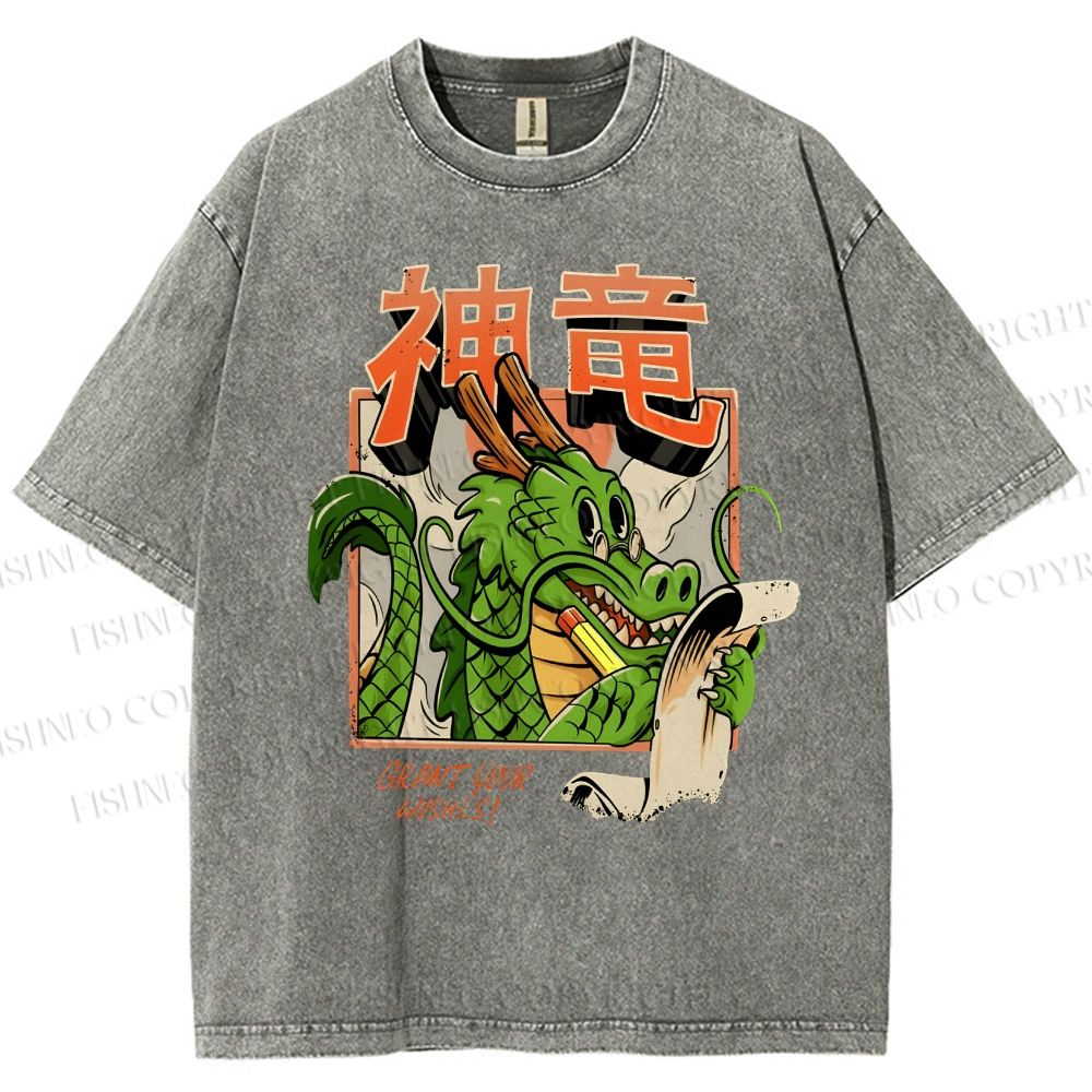Unisex Dragon Printed Washed Tee