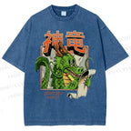 Unisex Dragon Printed Washed Tee