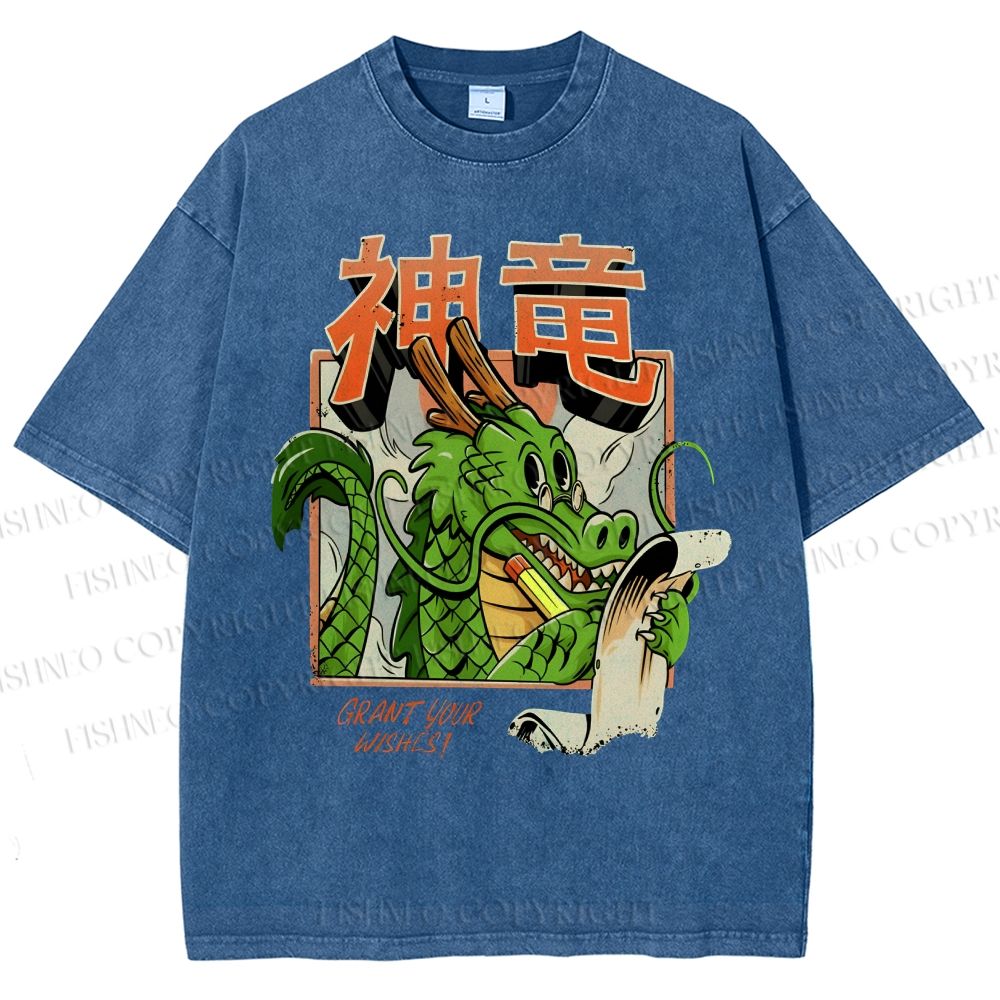 Unisex Dragon Printed Washed Tee