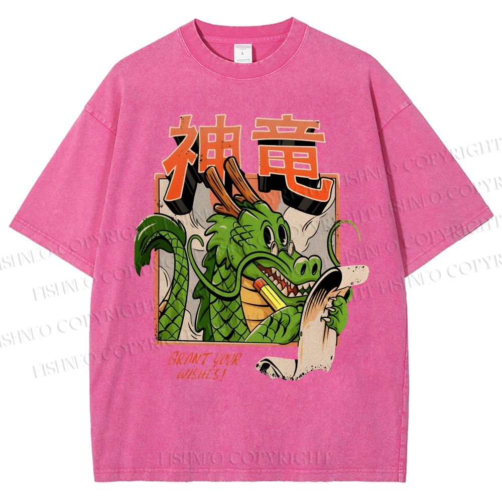 Unisex Dragon Printed Washed Tee