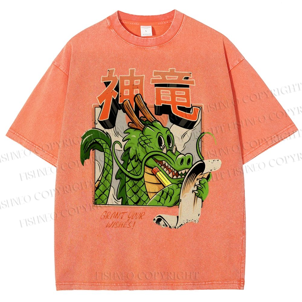 Unisex Dragon Printed Washed Tee