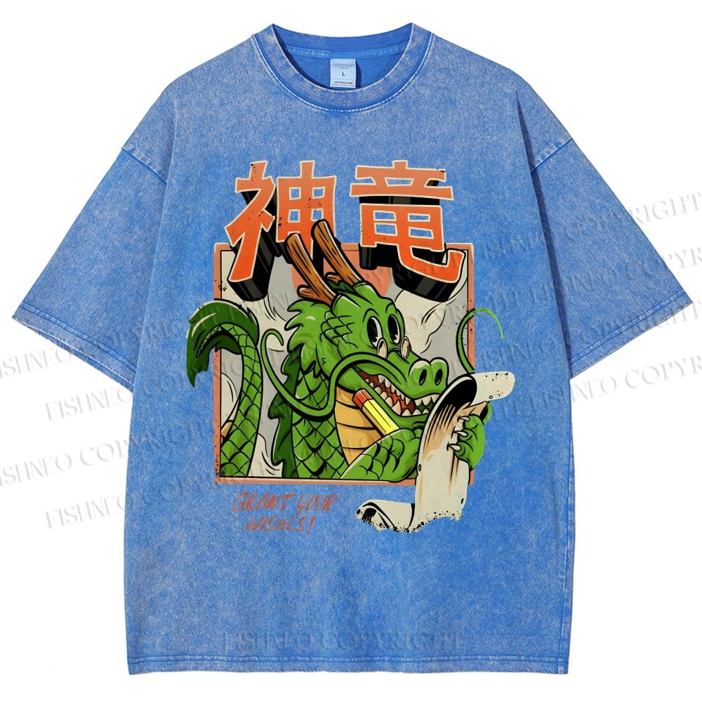 Unisex Dragon Printed Washed Tee