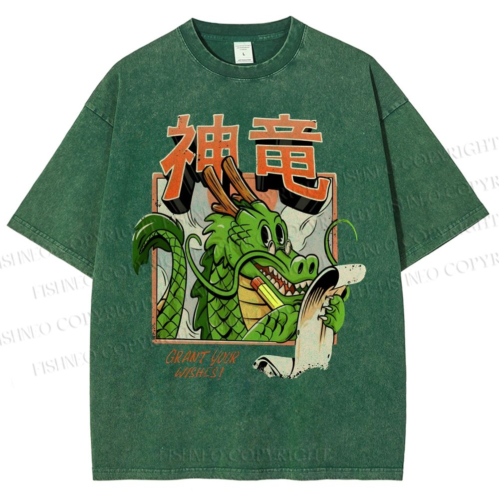 Unisex Dragon Printed Washed Tee