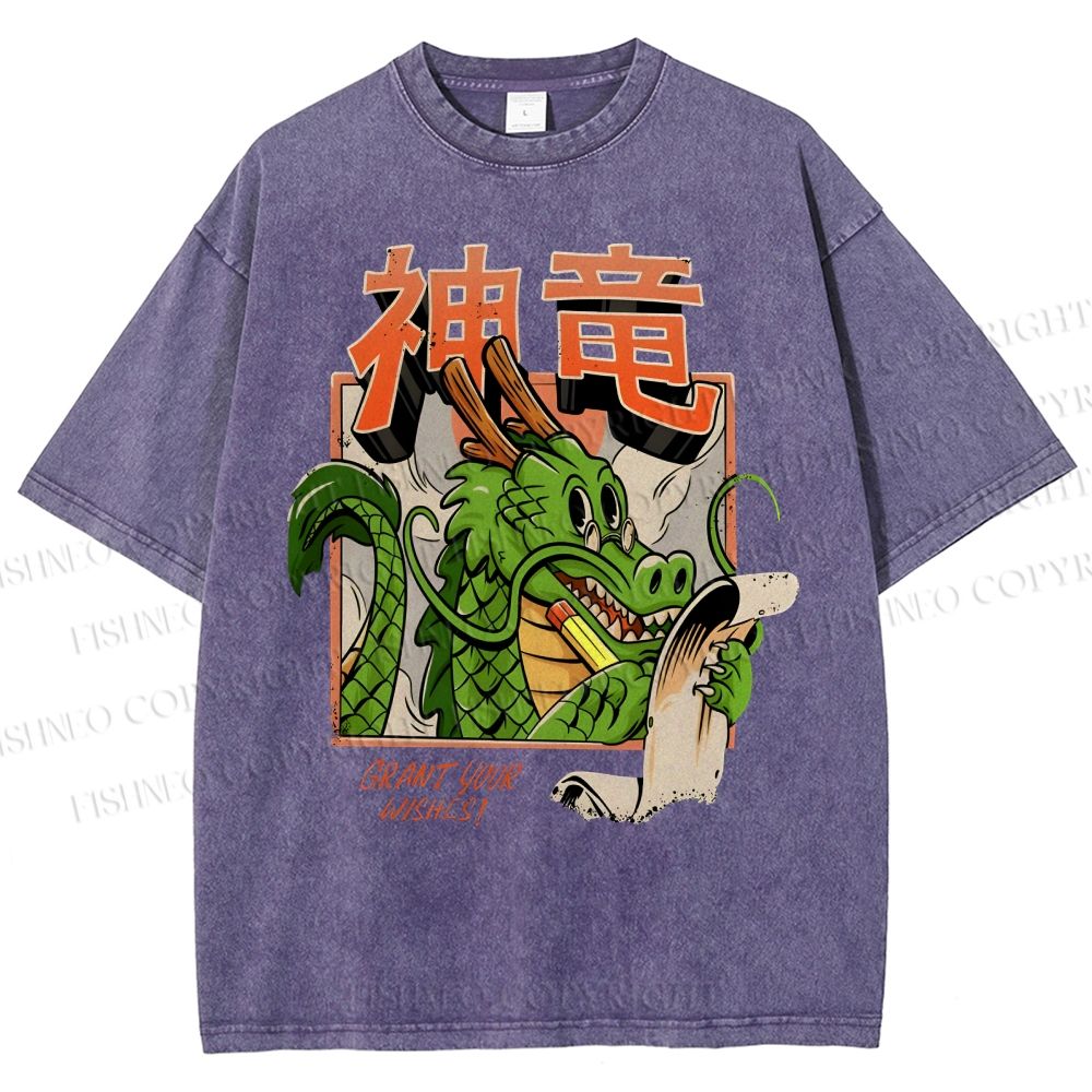 Unisex Dragon Printed Washed Tee