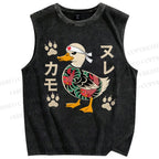Unisex Vintage Japanese Duck Printed Washed Tank Top