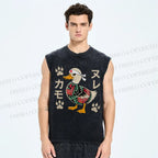 Unisex Vintage Japanese Duck Printed Washed Tank Top