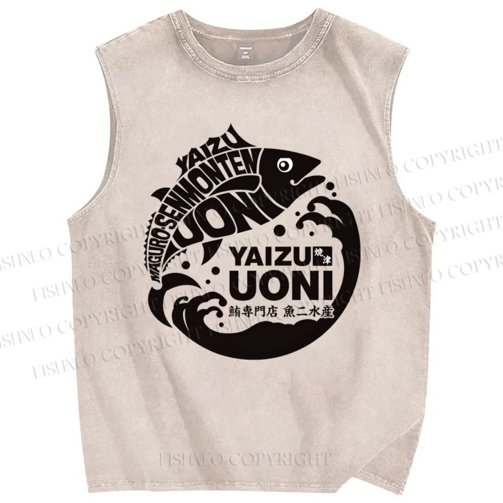 Unisex Fish Shop Printed Washed Tank Top