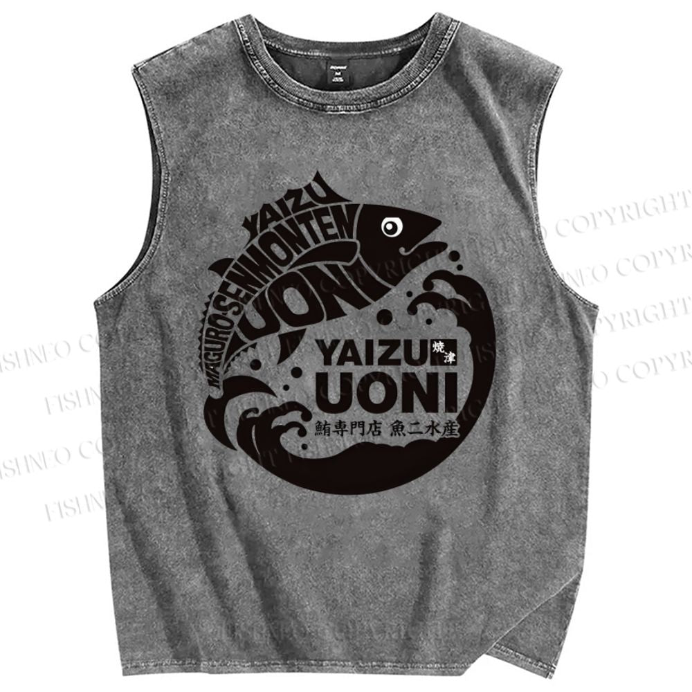 Unisex Fish Shop Printed Washed Tank Top