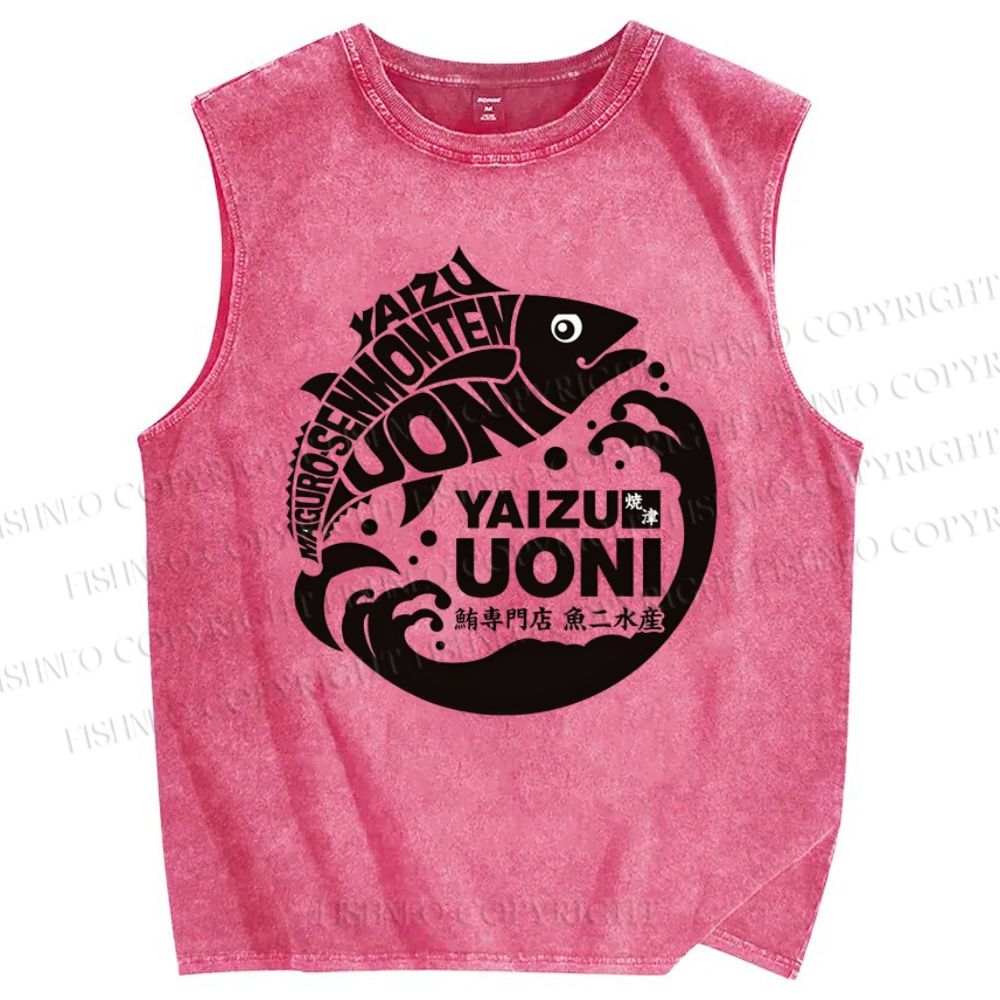 Unisex Fish Shop Printed Washed Tank Top