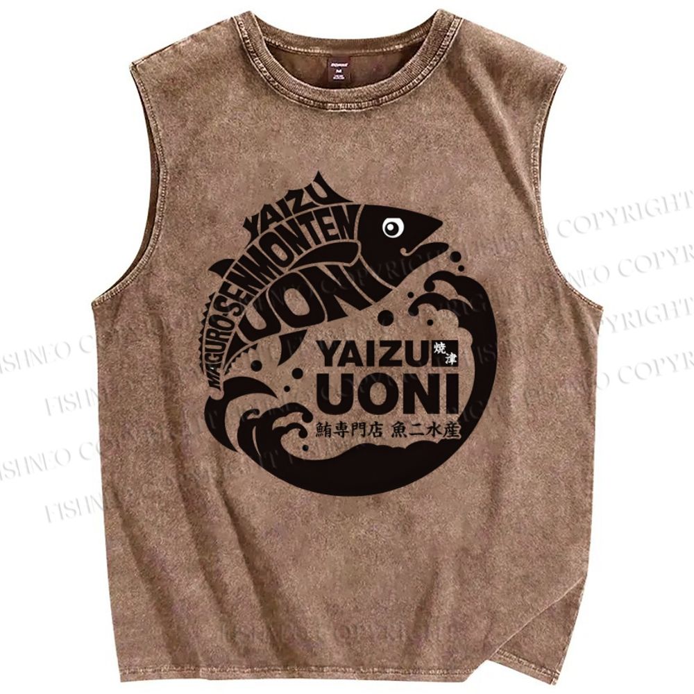 Unisex Fish Shop Printed Washed Tank Top