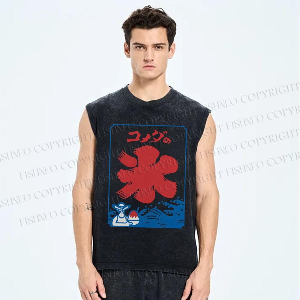 Unisex Rice Printed Washed Tank Top
